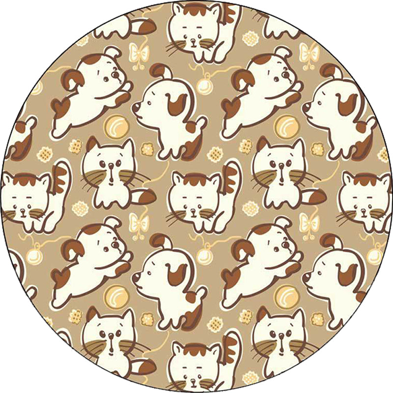 BowLift | Children's room carpet in brown and pink animal dog cat print carpet polyester non-slip back carpet