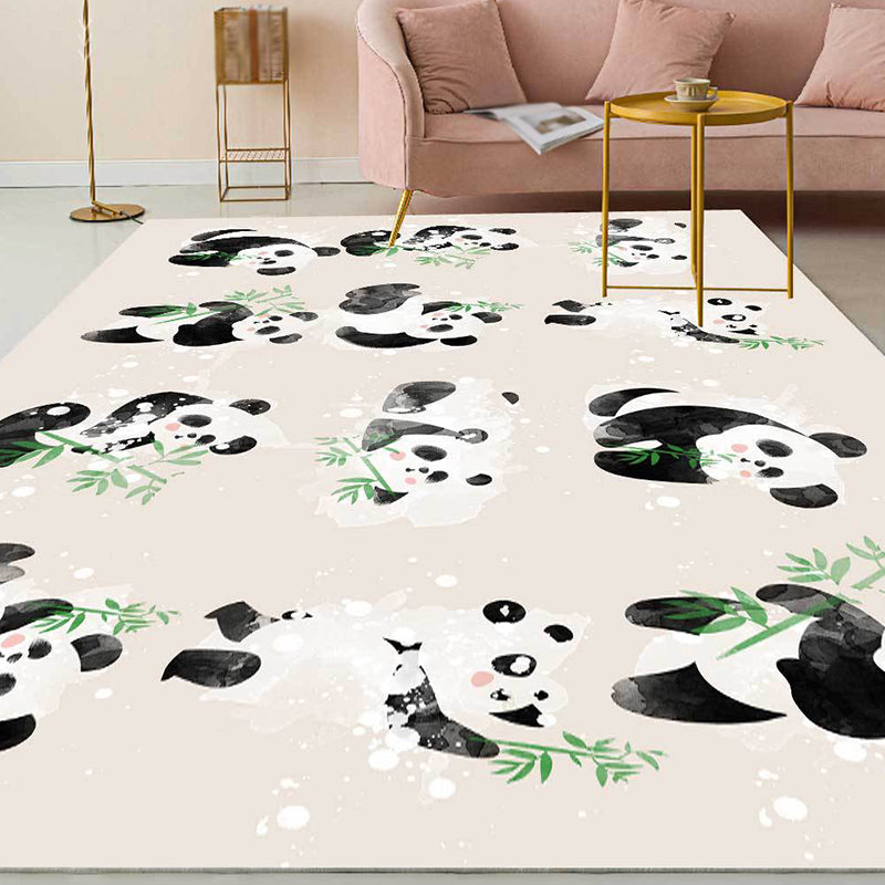 BowLift | Ivory Kids Room Rug Kids Animal Panda Bird Pattern Rug Polyester Non-Slip Machine Washable Rug
