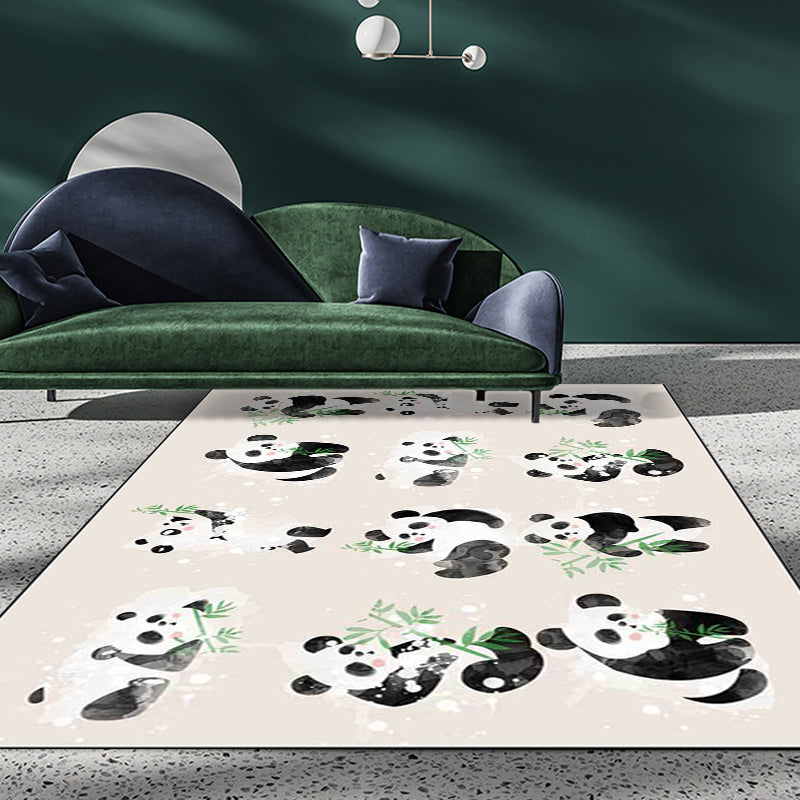 BowLift | Ivory Kids Room Rug Kids Animal Panda Bird Pattern Rug Polyester Non-Slip Machine Washable Rug