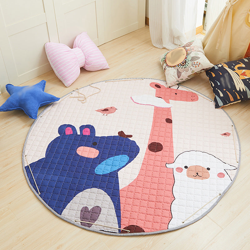 BowLift | Children's Bedroom Rug in Pink and Gray Animal Unicorn Rabbit Sheep Print Rug Polyester Machine Washable Rug