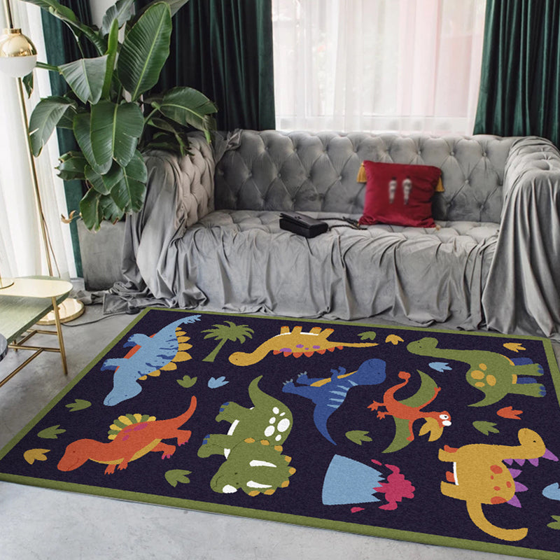 BowLift | Beautiful children's rug in blue animal dinosaur grass pattern rug polyester stain-resistant rug for the children's room