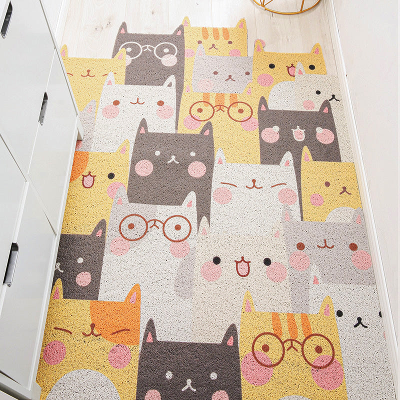 BowLift | Children Irregular Kids Room Rug in Yellow and Gray Animal Cat Rabbit Penguin Print Rug Polyester Non-slip Area Rug