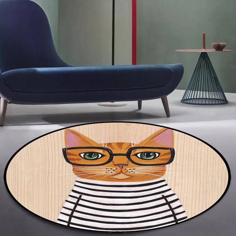 BowLift | Kids Bedroom Carpet in Green and Blue Animal Cat Glass Print Carpet Polyester Pet-Friendly Area Rug