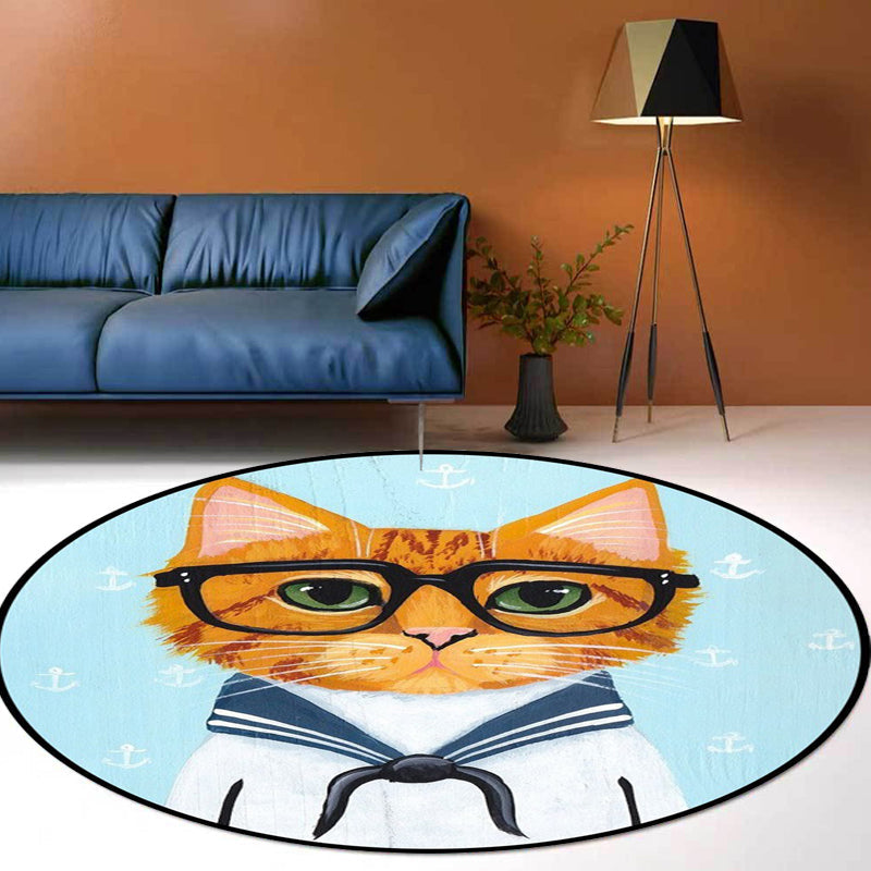 BowLift | Kids Bedroom Carpet in Green and Blue Animal Cat Glass Print Carpet Polyester Pet-Friendly Area Rug