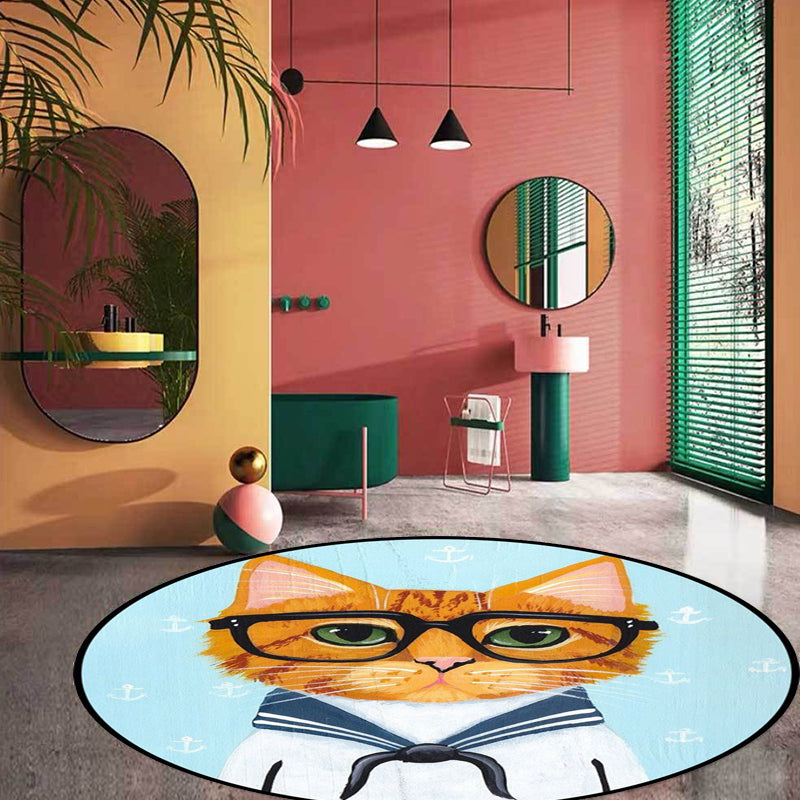 BowLift | Kids Bedroom Carpet in Green and Blue Animal Cat Glass Print Carpet Polyester Pet-Friendly Area Rug