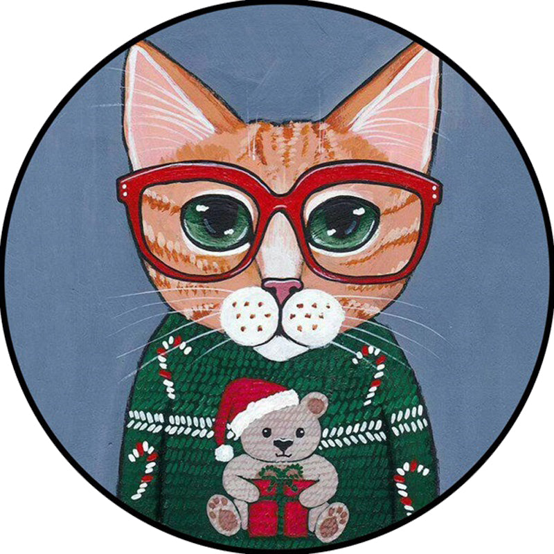 BowLift | Kids Bedroom Carpet in Green and Blue Animal Cat Glass Print Carpet Polyester Pet-Friendly Area Rug
