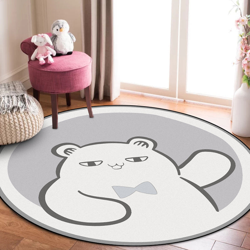 BowLift | Casual Kids Carpet in Gray Animal Bear Pattern Carpet Polyester Non-Slip Bottom Washable Carpet for Kids Room