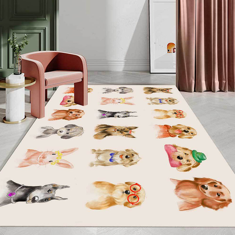 BowLift | Kids Bedroom Rug in Ivory Animal Dog Cat Pig Print Rug Polyester Non-Slip Back Area Rug