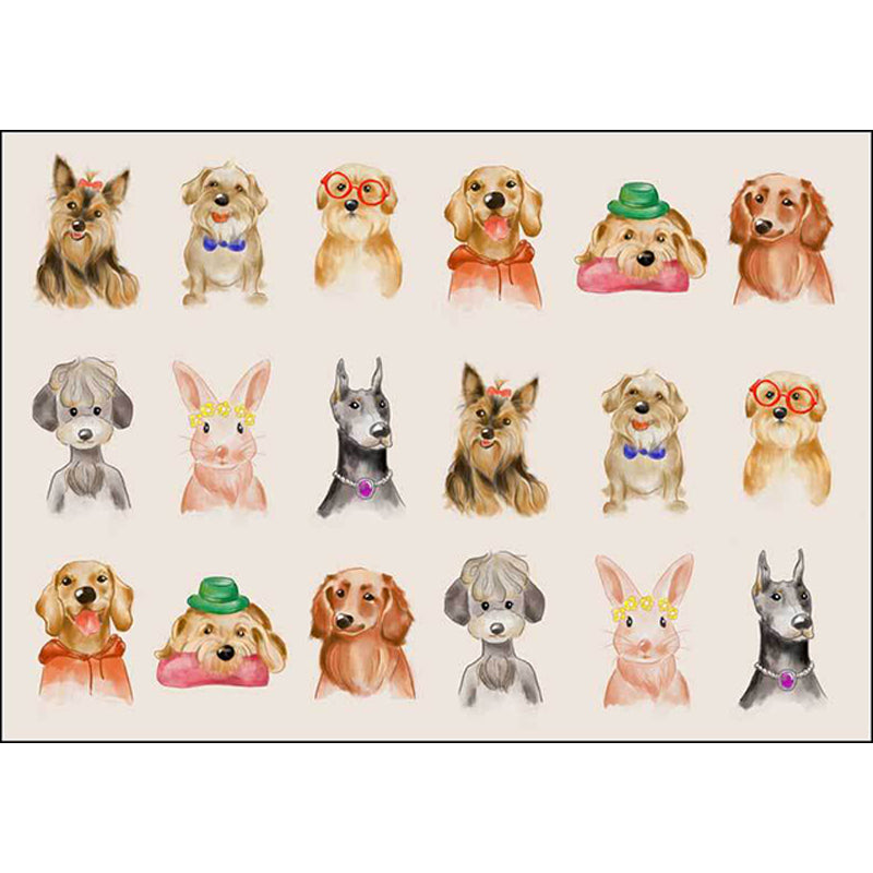BowLift | Kids Bedroom Rug in Ivory Animal Dog Cat Pig Print Rug Polyester Non-Slip Back Area Rug