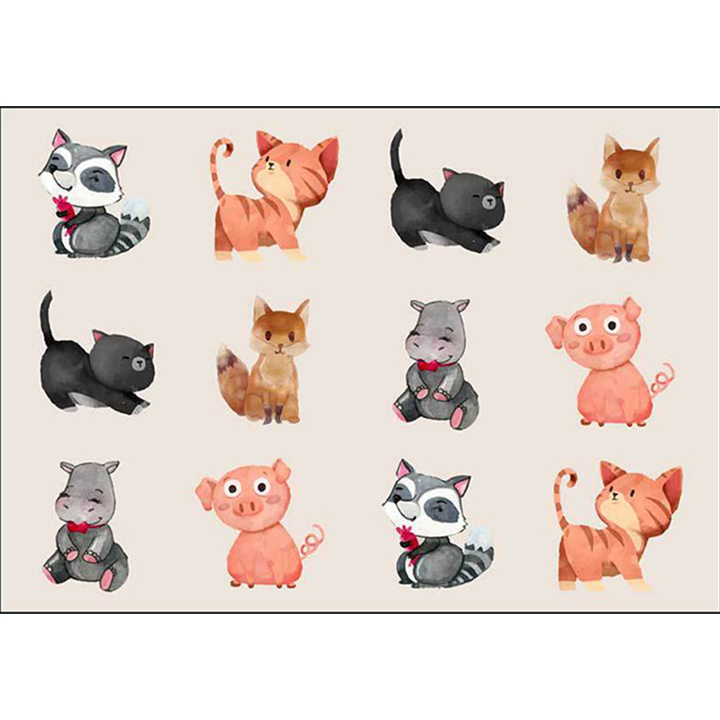 BowLift | Kids Bedroom Rug in Ivory Animal Dog Cat Pig Print Rug Polyester Non-Slip Back Area Rug