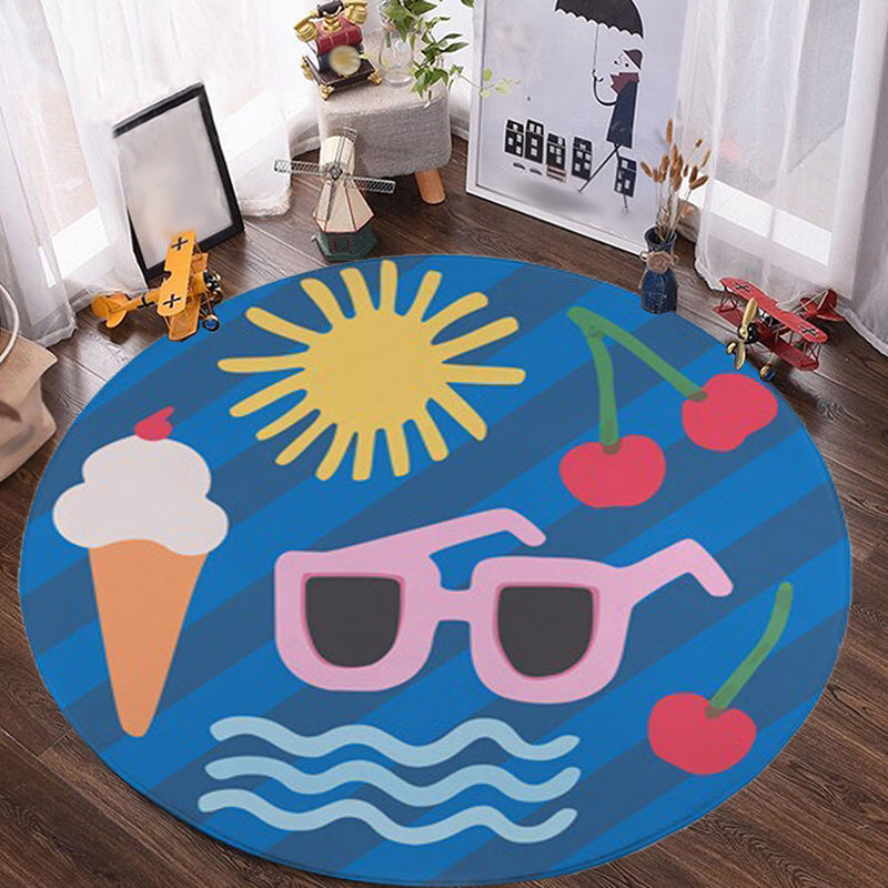 BowLift | Kids Bedroom Rug in Yellow Food & Beverages Ice Cream Cherry Glasses Print Rug Polyester Pet-Friendly Rug