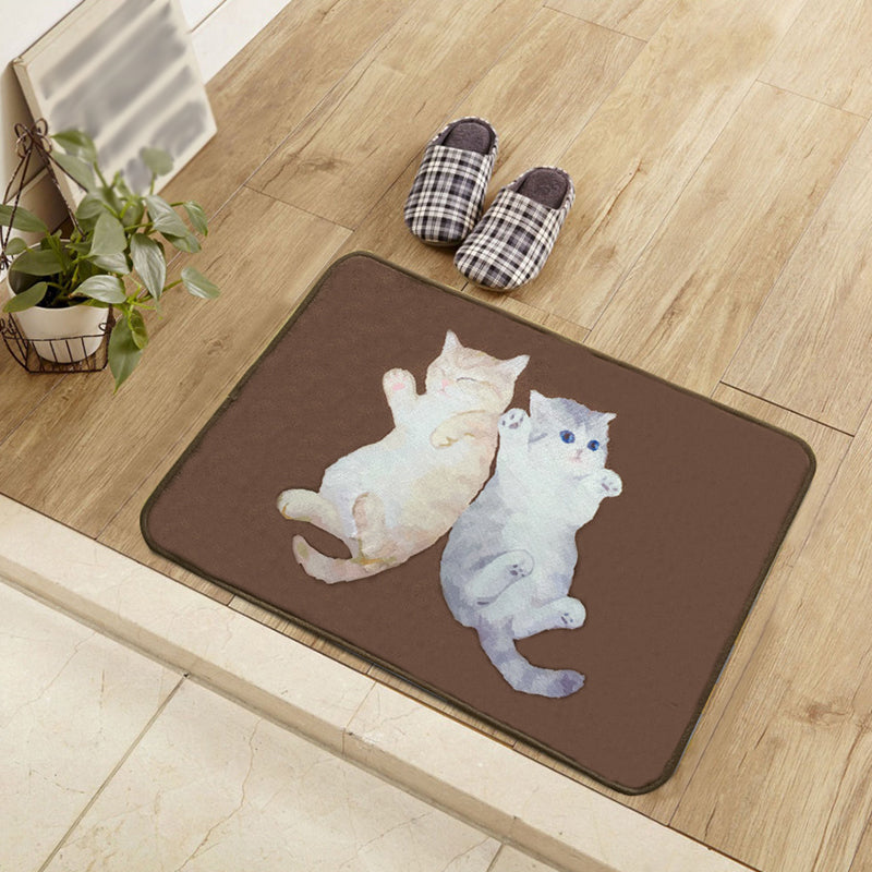 BowLift | Kids Children's Room Carpet in Brown Animal Cat Lying Print Carpet Polyester Non-Slip Washable Carpet