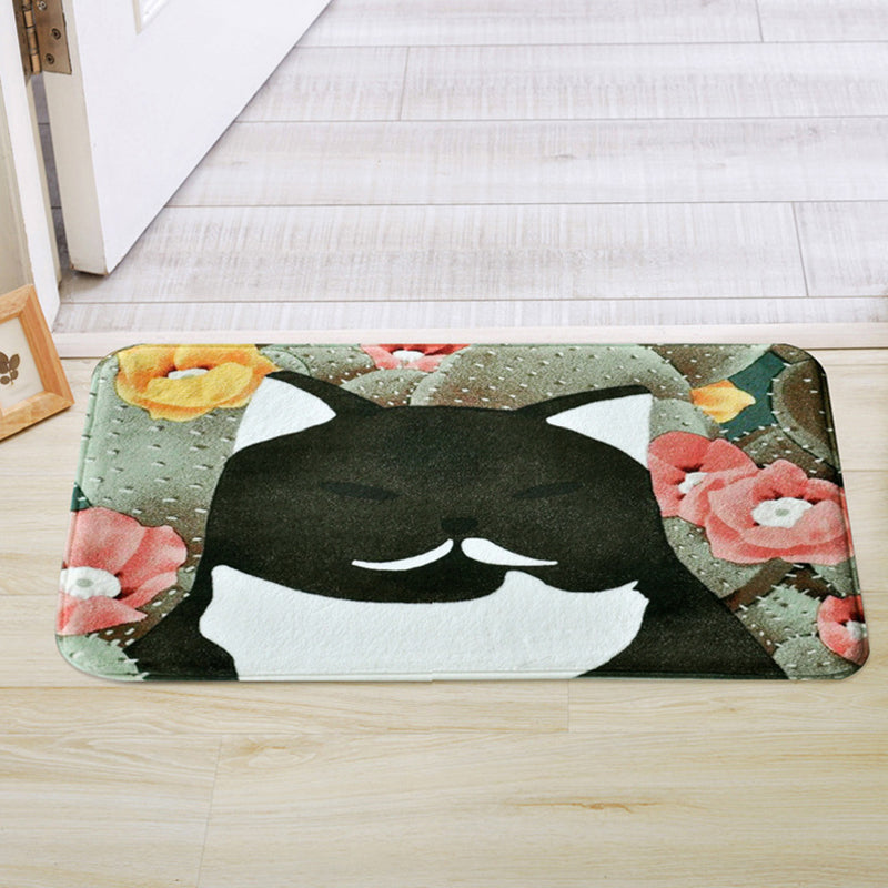 BowLift | Kids Children's Room Rug in Pink and Yellow Animal Cat Flower Pattern Rug Polyester Non-Slip Back Rug