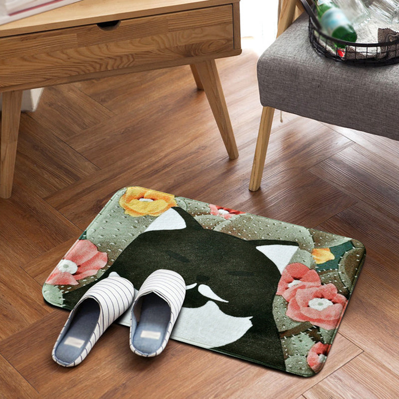 BowLift | Kids Children's Room Rug in Pink and Yellow Animal Cat Flower Pattern Rug Polyester Non-Slip Back Rug
