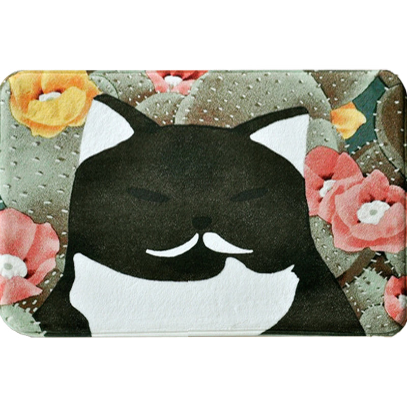 BowLift | Kids Children's Room Rug in Pink and Yellow Animal Cat Flower Pattern Rug Polyester Non-Slip Back Rug
