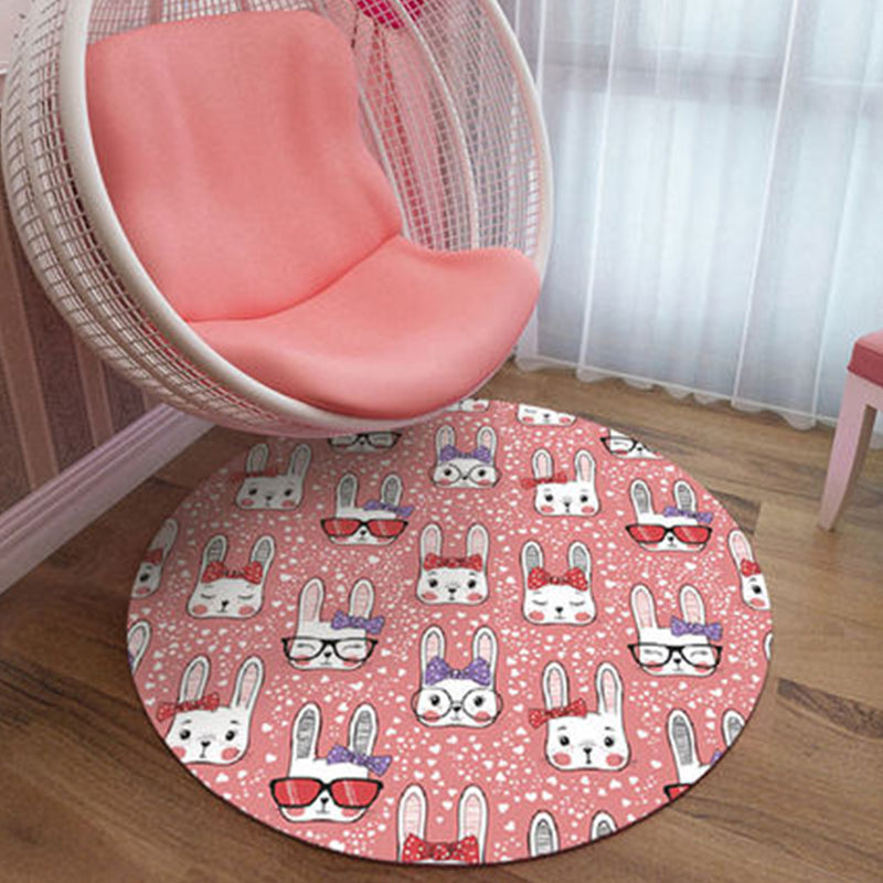 BowLift | Black and Pink Children's Rug Animal Lion Rabbit Flamingo Pattern Carpet Polyester Stain-Resistant Rug