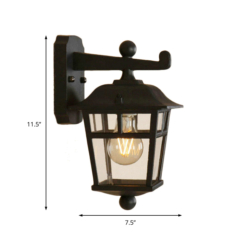 BowLift | Lantern Clear Glass Wall Hanging Lamp Industrial Single Bulb Veranda Wall Light in Black