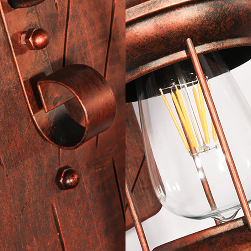 BowLift | Rust One-Light Wall Light Coastal Clear Glass Lantern Lighting Fixture with Wood Back Plate