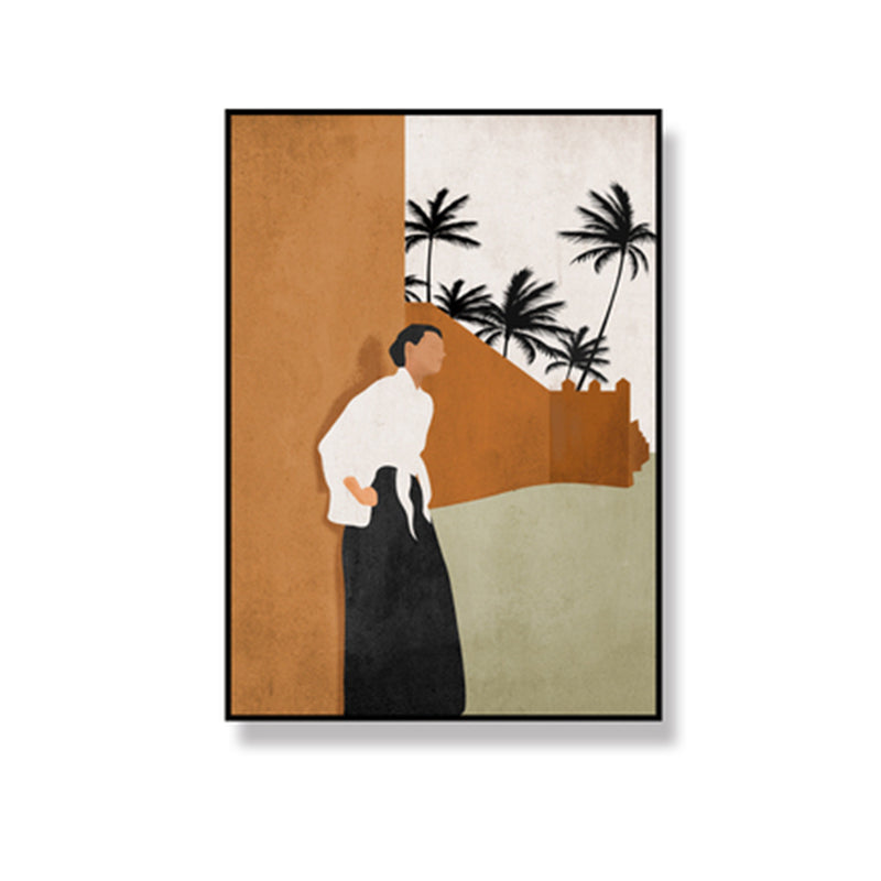 BowLift | Canvas Textured Wall Art Decor Tropical Man Again the Wall and Coconut Tree Painting