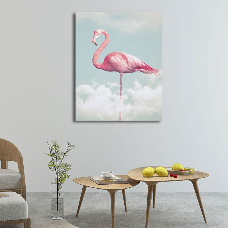 BowLift | Canvas Pink Art Print Tropical Flamingo and Clouds Wall Decoration for Home Interior