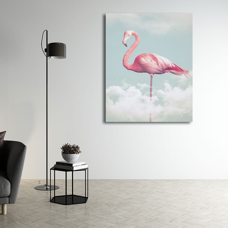 BowLift | Canvas Pink Art Print Tropical Flamingo and Clouds Wall Decoration for Home Interior