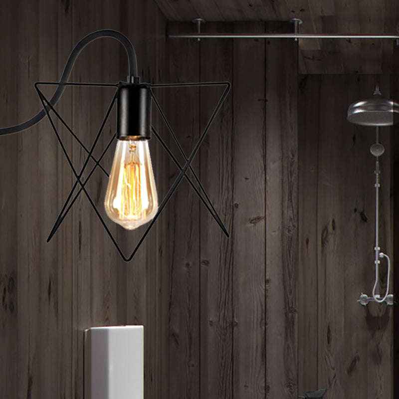 BowLift | Black 1 Head Wall Lamp Vintage Industrial Metal Bottle/Rectangular Wall Light Wall Lamp with Wire Frame for Café