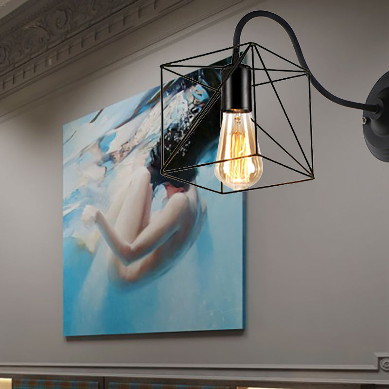 BowLift | Black 1 Head Wall Lamp Vintage Industrial Metal Bottle/Rectangular Wall Light Wall Lamp with Wire Frame for Café