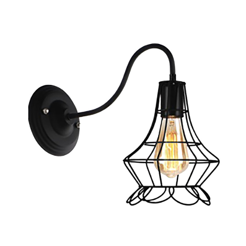 BowLift | Black 1 Light Wall Lamp Retro Style Metal Diamond/Star Wall Light with Cage Shade for Café