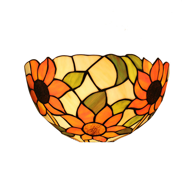 BowLift | Sunflower Wall Light with Bowl Shape Stained Glass Rustic Tiffany Wall Lamp