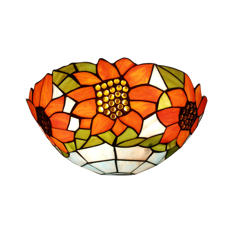 BowLift | Sunflower Wall Light with Bowl Shape Stained Glass Rustic Tiffany Wall Lamp