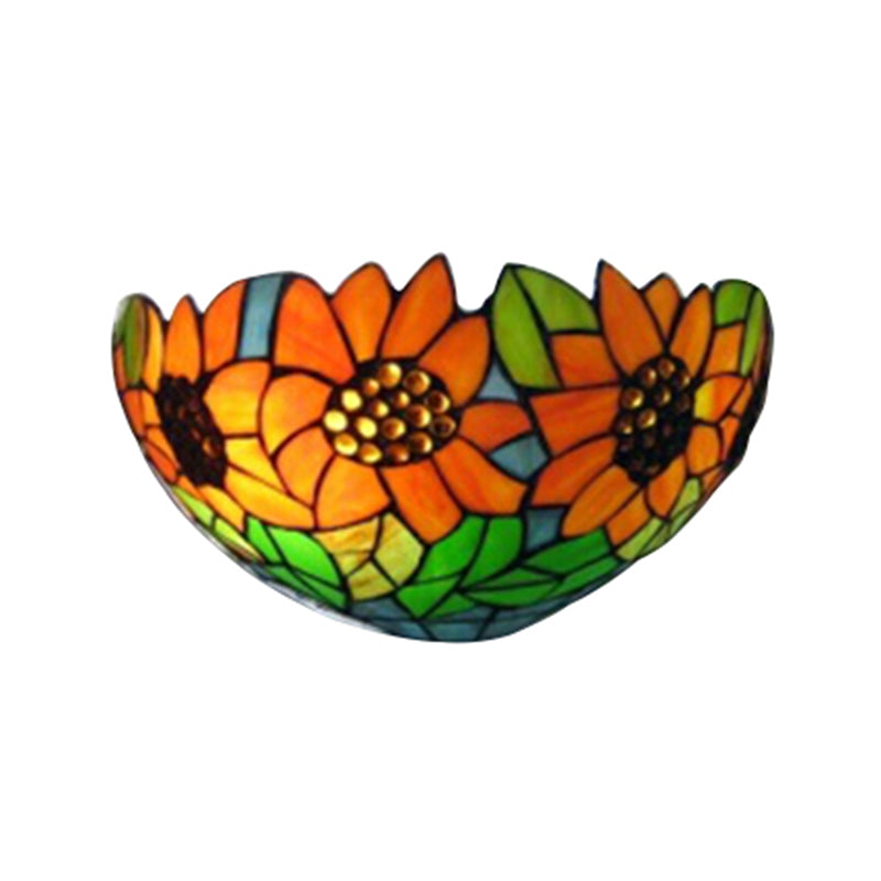 BowLift | Sunflower Wall Light with Bowl Shape Stained Glass Rustic Tiffany Wall Lamp