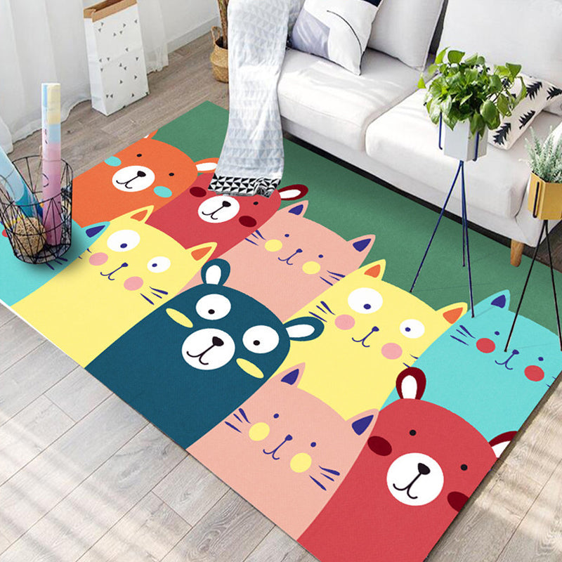 BowLift | Kids Children's Room Rug in Blue and Pink Animal Cat Rabbit Dolphin Print Rug Polyester Pet-Friendly Area Rug