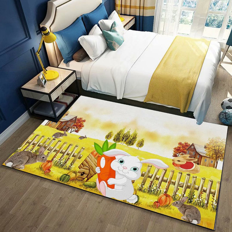 BowLift | Kids Children's Room Rug in Blue and Pink Animal Cat Rabbit Dolphin Print Rug Polyester Pet-Friendly Area Rug