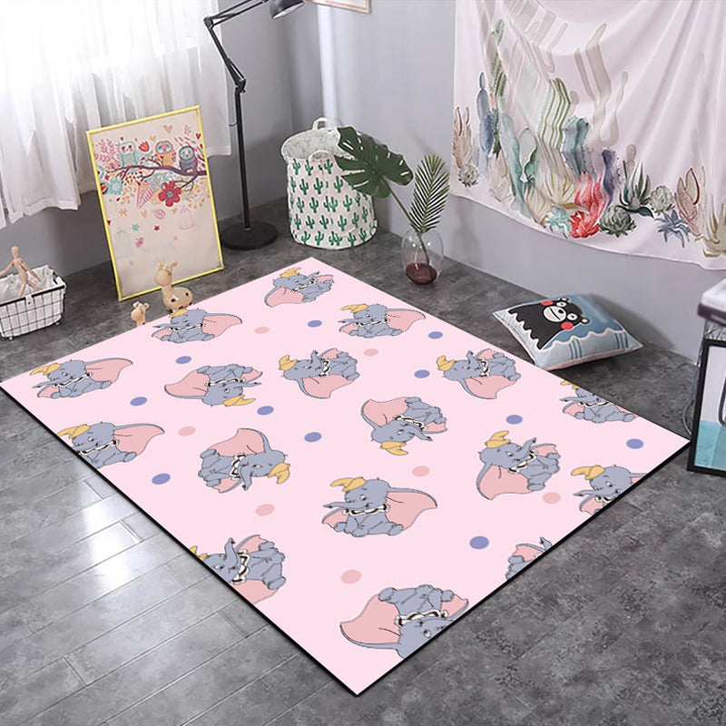 BowLift | Kids Children's Room Rug in Black and Pink Animals Tiger Elephant Pig Print Rug Polyester Stain-Resistant Area Rug