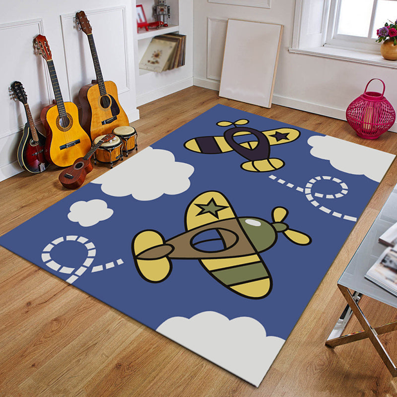 BowLift | Blue Children's Room Carpet Coastal Anchor Rowing Pattern Carpet Polyester Non-Slip Back Carpet