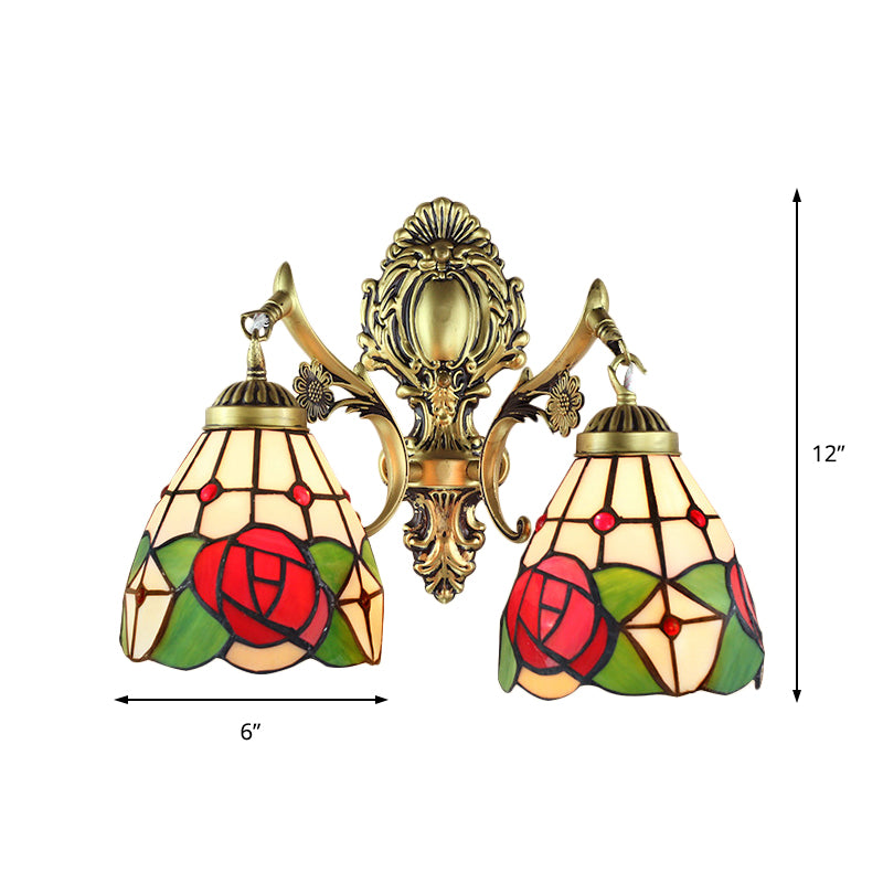 BowLift | Rustic Tiffany Wall Lighting Colored Glass 2 Lights Indoor Wall Lighting in Aged Brass