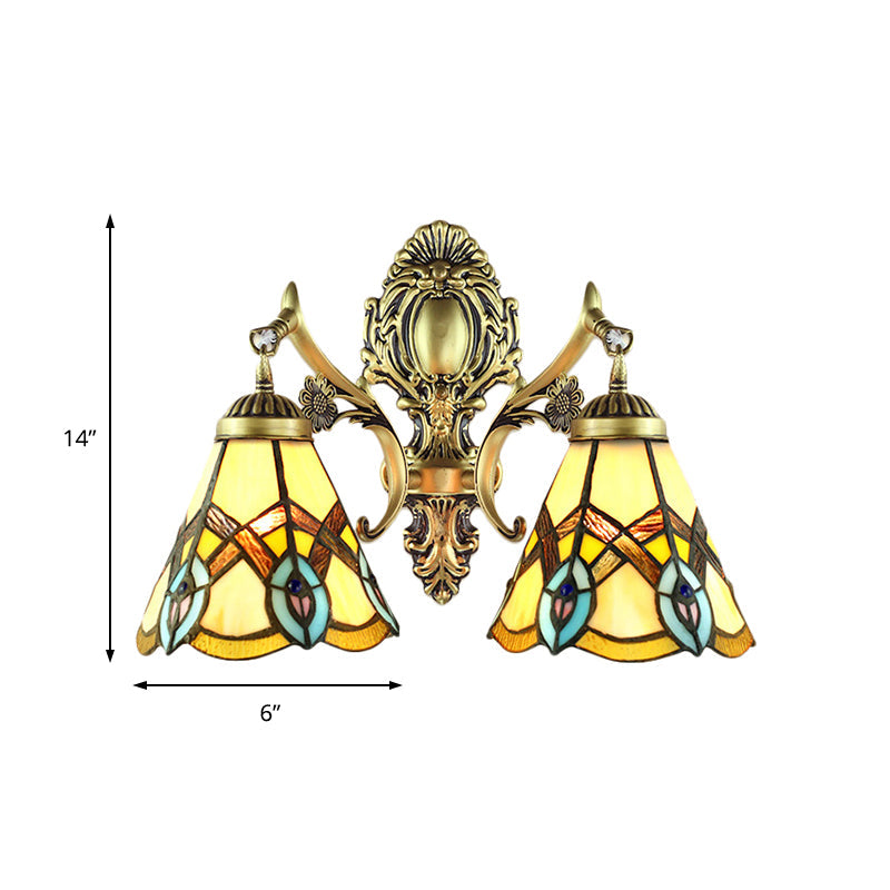 BowLift | Rustic Tiffany Wall Lighting Colored Glass 2 Lights Indoor Wall Lighting in Aged Brass