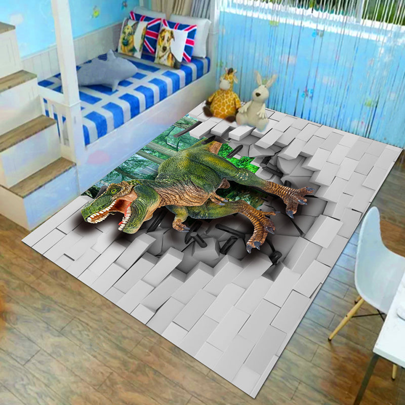 BowLift | Children’s children's room carpet in brown and green animal lion elephant deer print carpet polyester non-slip carpet