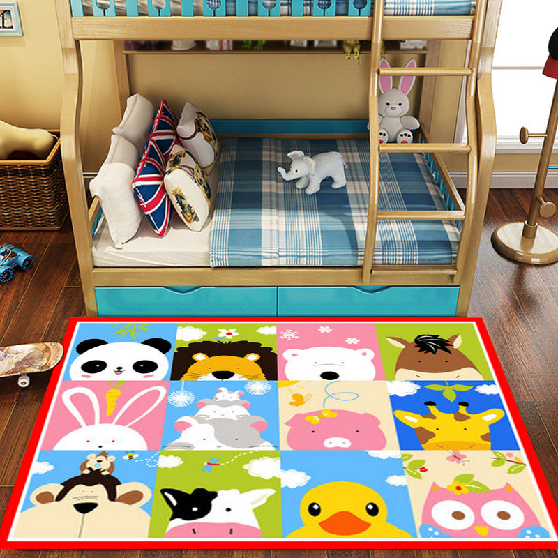 BowLift | Cute Kids Rug in Green and Blue Animals Lion Panda Penguin Pattern Rug Polyester Non-Slip Carpet for Children's Room
