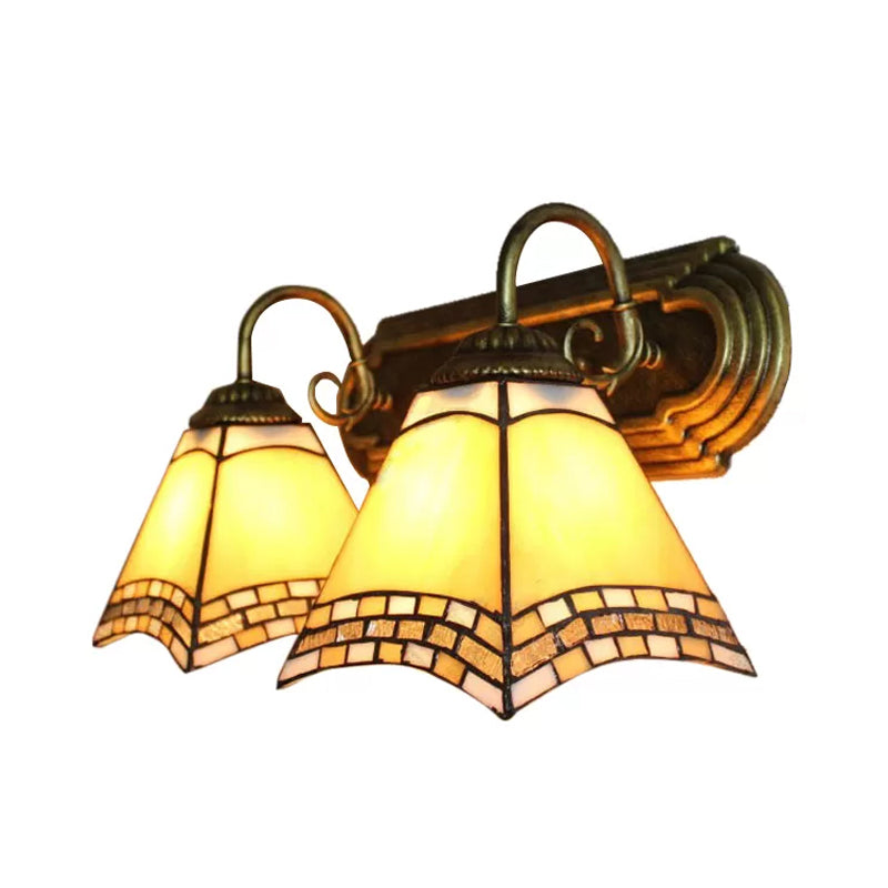 BowLift | 2 Light Pyramid Wall Light with Gooseneck Mission Style Stained Glass Wall Lamp