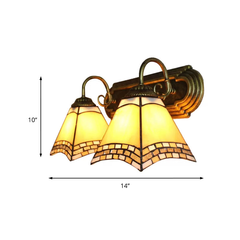 BowLift | 2 Light Pyramid Wall Light with Gooseneck Mission Style Stained Glass Wall Lamp