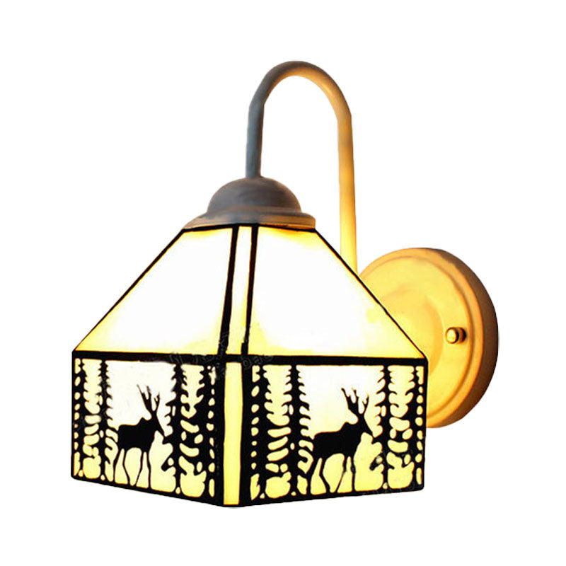 BowLift | Lodge Style Deer Wall Mounted Light Beige Glass 1 Light Wall Sconces Lighting for Living Room