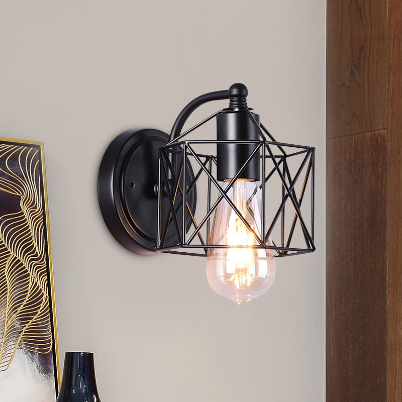 BowLift | Black Single-Head Wall-Mounted Lighting Antique Metal Hexagon Frame Reading Wall Light for the Living Room