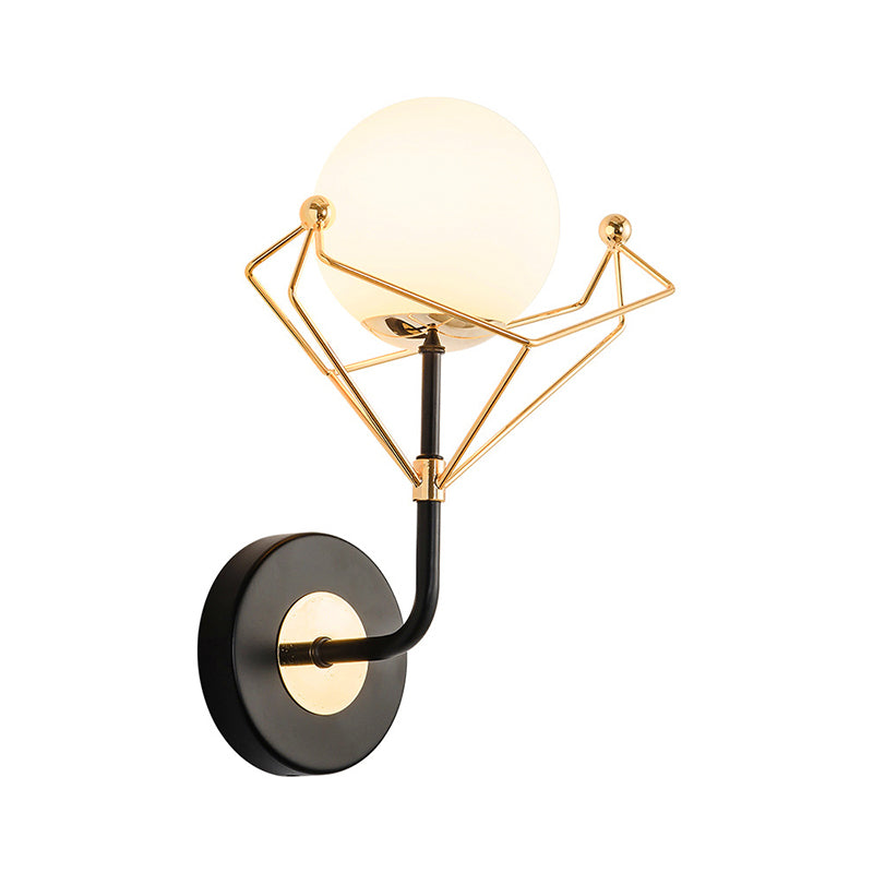 BowLift | Cream Glass Orb Wall Lighting Fixture Contemporary 1 Light Wall Lamp in Gold with Metal Frame