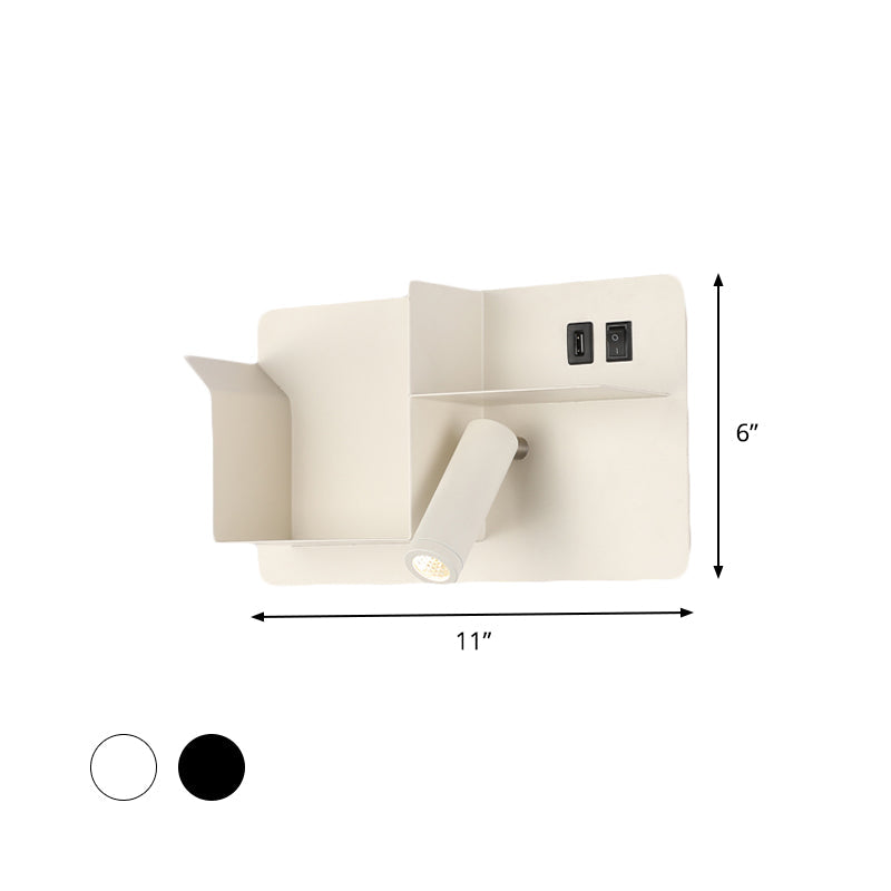 BowLift | Metallic Tube Wall Light Modernist Modernism Black/White LED Wall Light with Shelf Frame