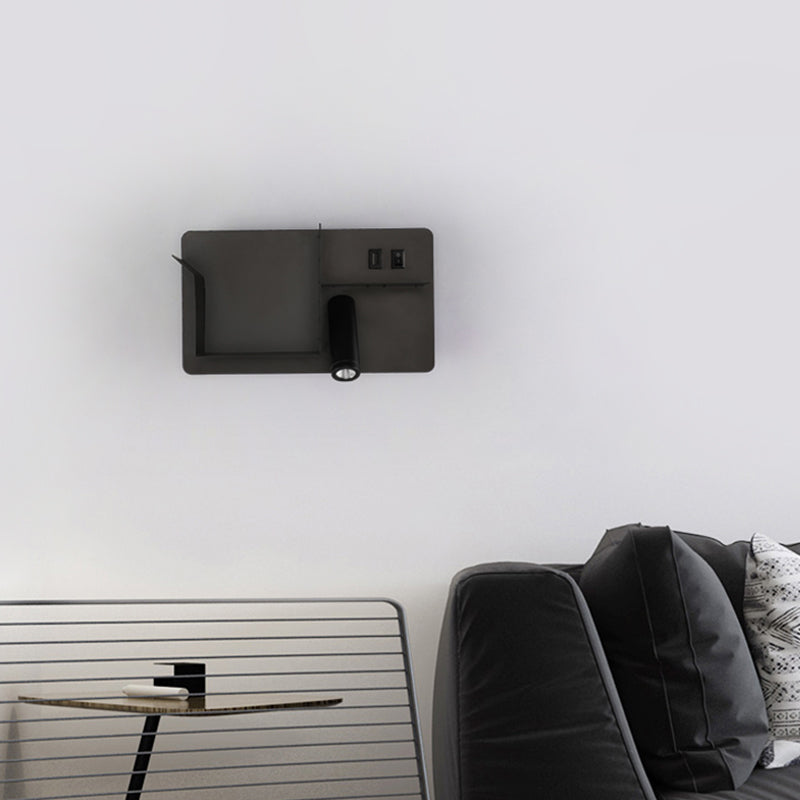 BowLift | Metallic Tube Wall Light Modernist Modernism Black/White LED Wall Light with Shelf Frame