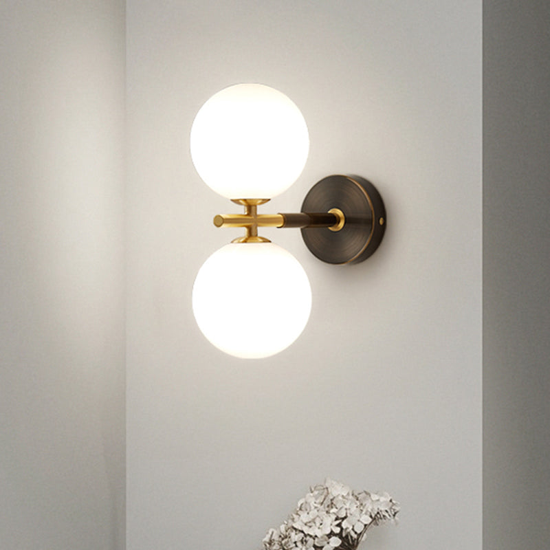 BowLift | Brass Global LED Wall Lamp Light Mid Century 1/2 Bulbs White Glass Wall Light Fixture