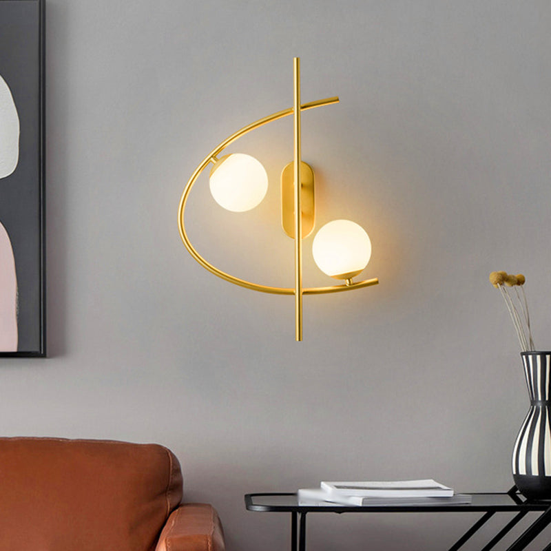 BowLift | Milk glass ball LED wall lighting postmodernist 2-lamp brass wall lamp for the living room