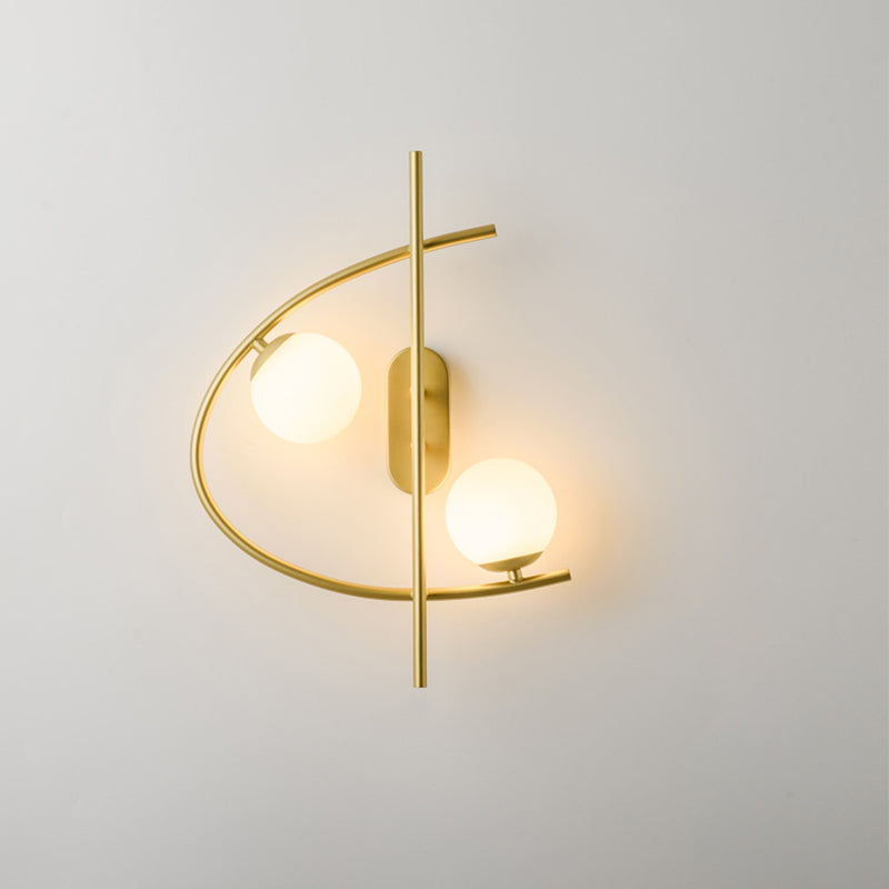 BowLift | Milk glass ball LED wall lighting postmodernist 2-lamp brass wall lamp for the living room