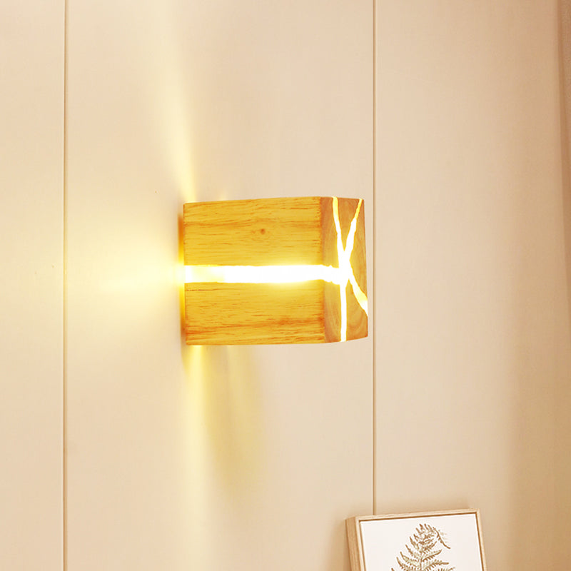 BowLift | Cube Wood LED Wall Light Ideas Contemporary 1-Light BurlyWood Wall Lamp